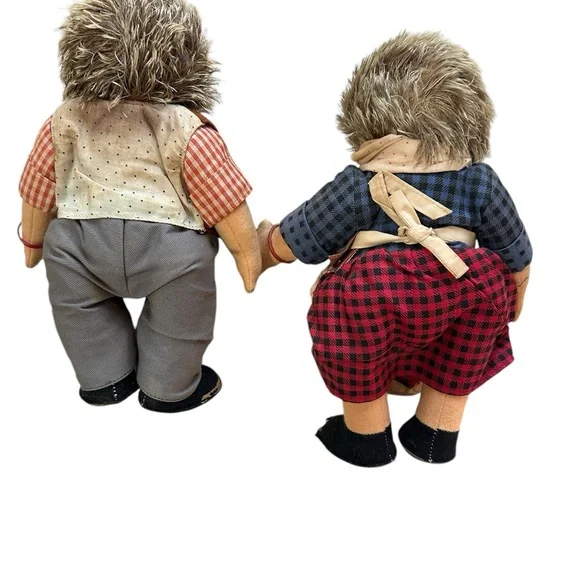 Vtg Steiff Mecki & Micki Hedgehog Dolls 1950's 728 B 9 1/2" Tall Germany